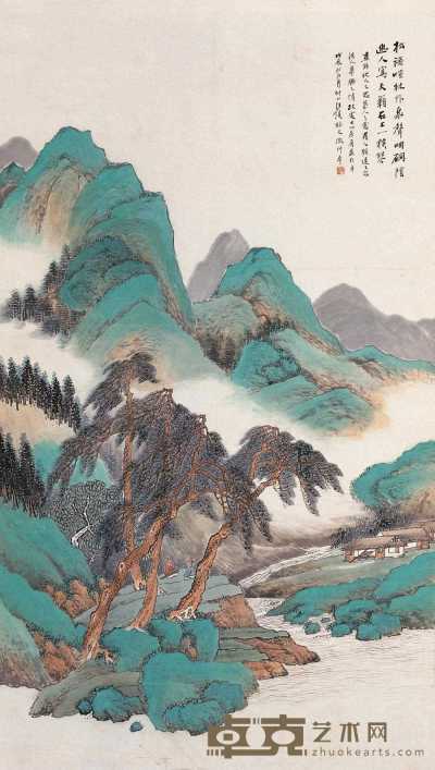 汪琨 署年：戊辰(1928) 松泉抚琴 立轴 150×82cm